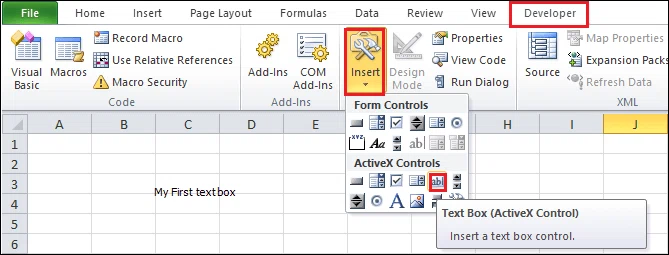 How to add a text box in Excel