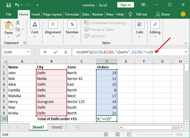 Comment utiliser la formule sumifs dans Excel