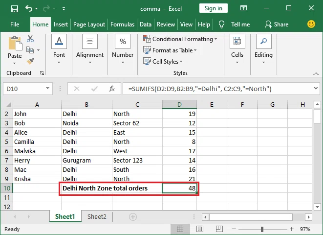 Comment utiliser la formule sumifs dans Excel