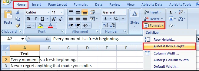 Comment envelopper du texte dans Excel