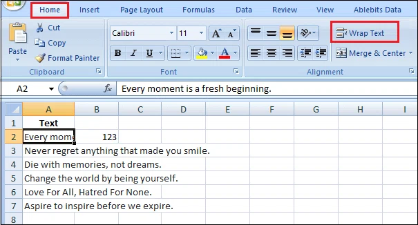 Comment envelopper du texte dans Excel