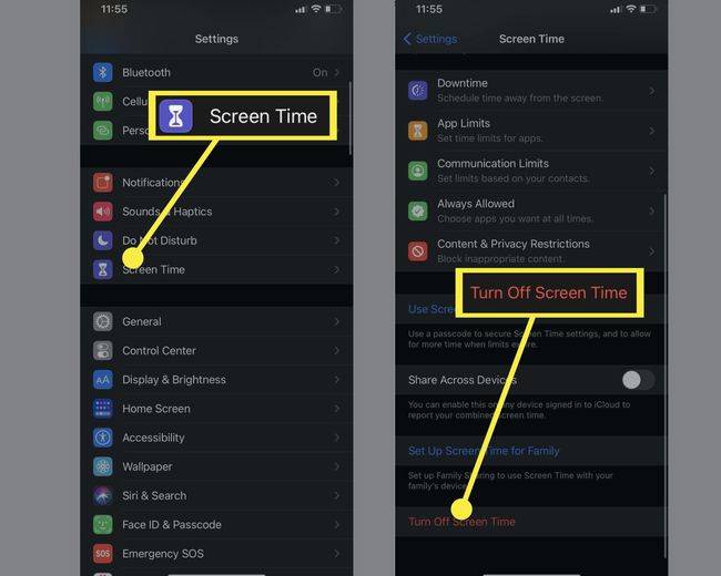 Réglages > Temps d'écran > Désactiver le temps d'écran sur l'iPhone