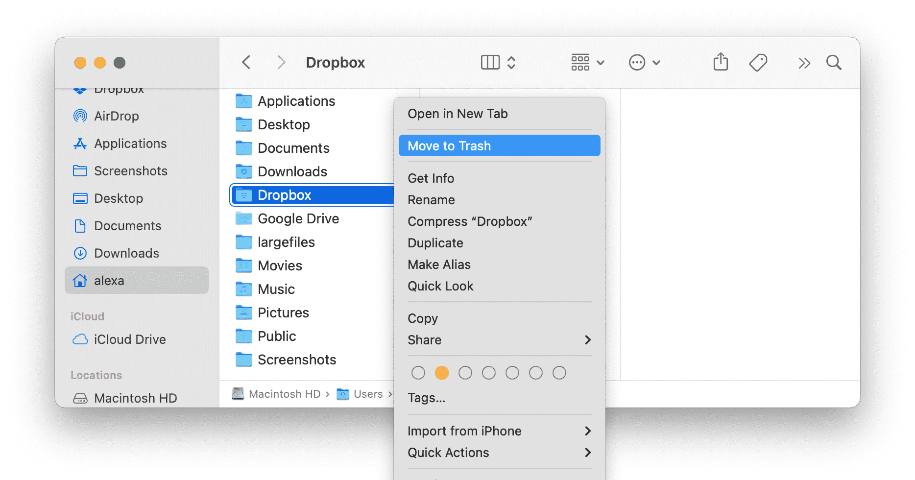 Dossier Dropbox dans le Finder