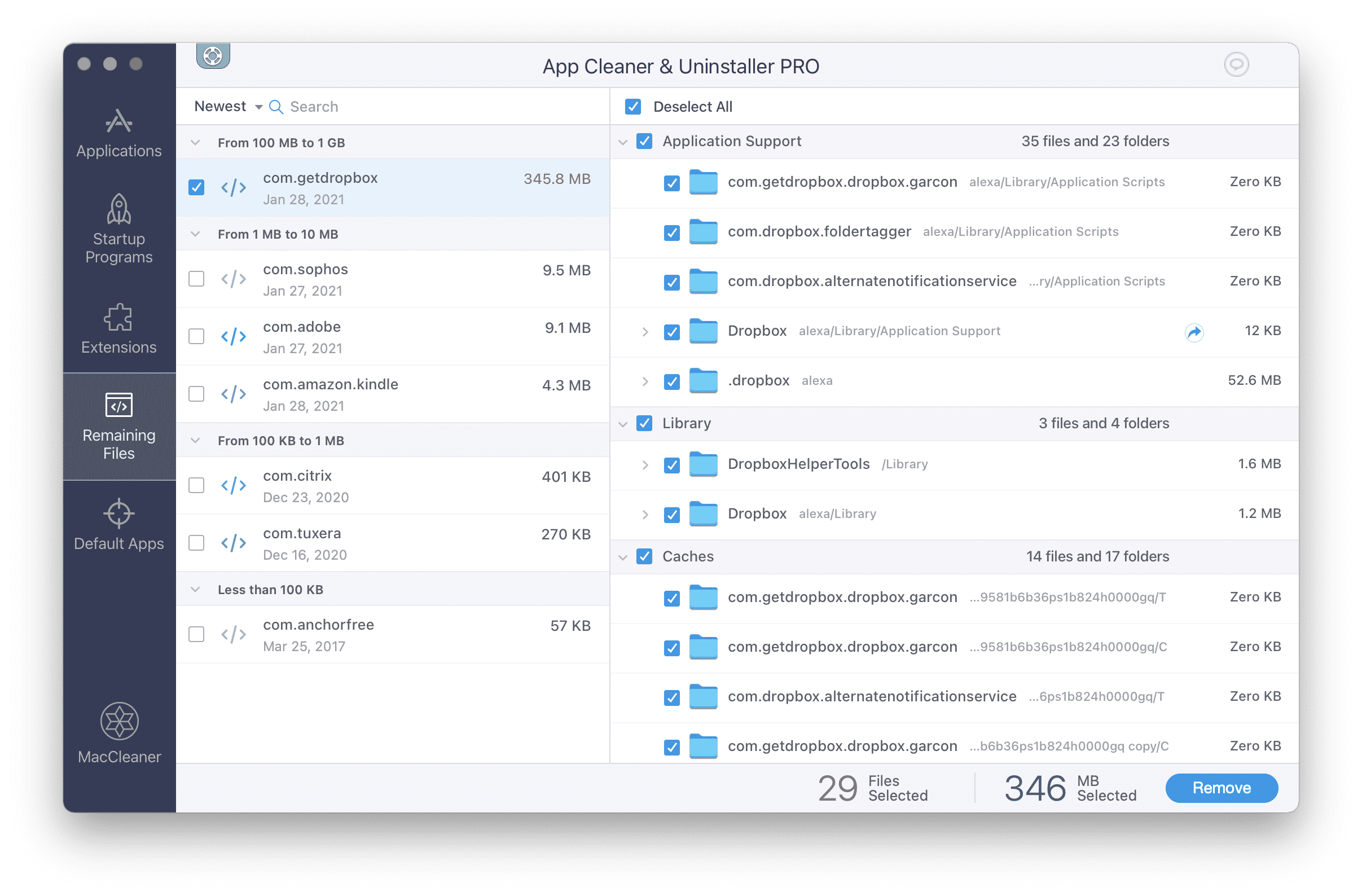 Dropbox remaining files