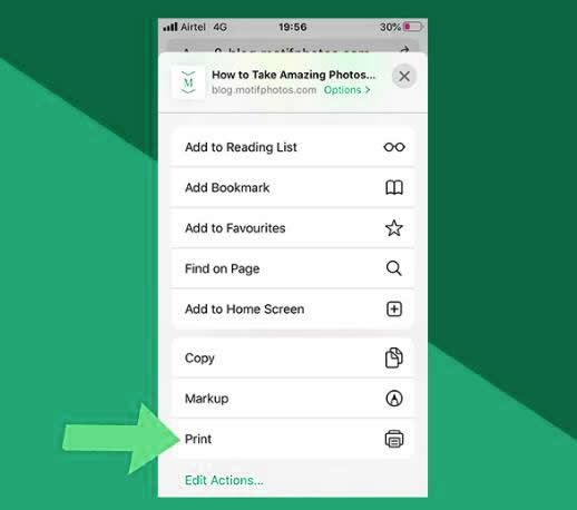 cliquez sur le bouton Imprimer sur iPhone