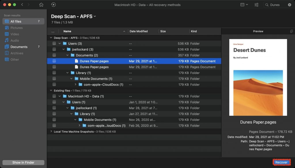 recovering pages document using disk drill