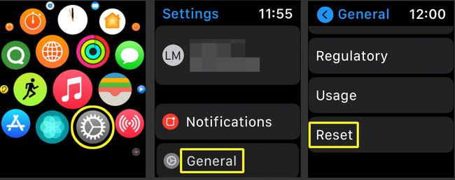 Apple Watch settings showing Reset option