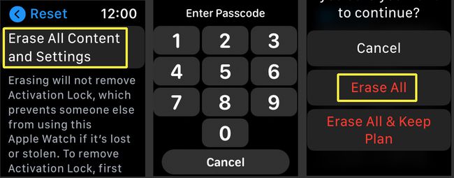 Apple Watch showing Erase All option