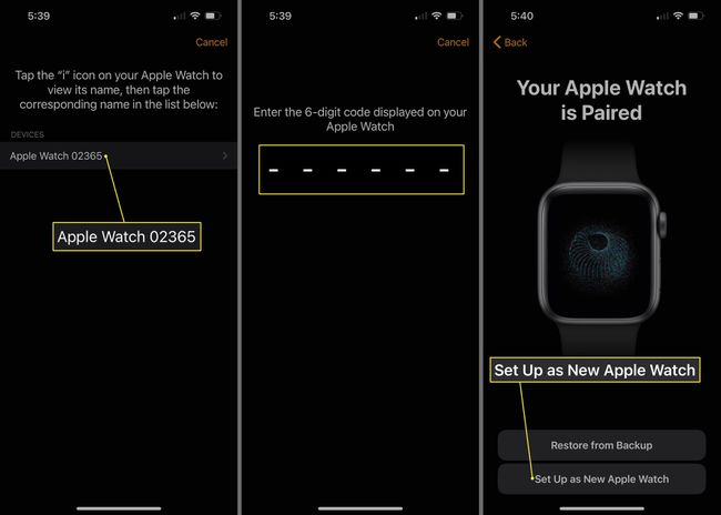 Apple Watch, passcode, and Set up as New Apple Watch in iPhone Apple Watch app