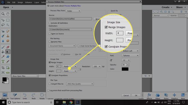 The Image Size options