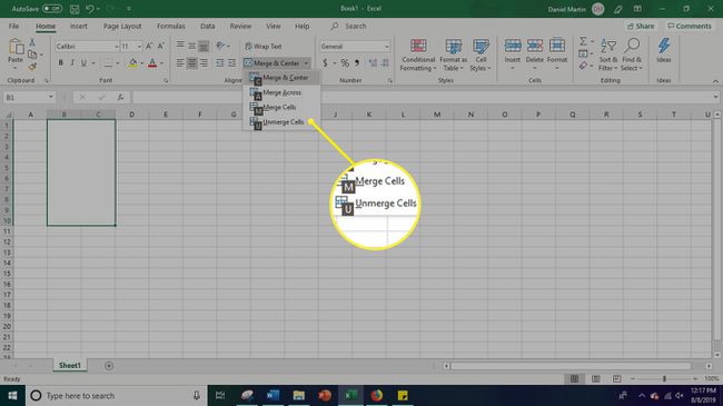 Unmerging cells in Excel.