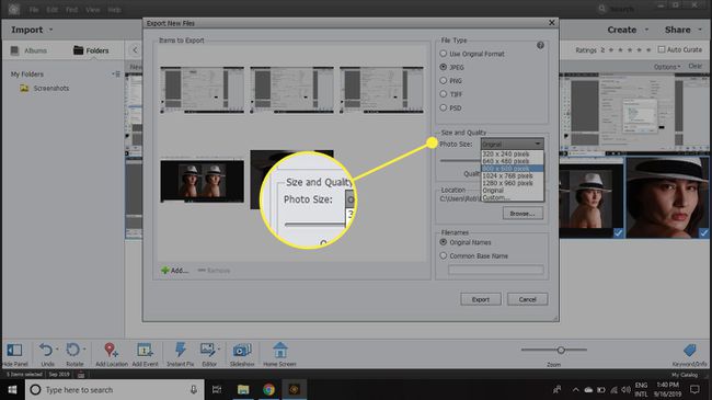 The Photo Size options