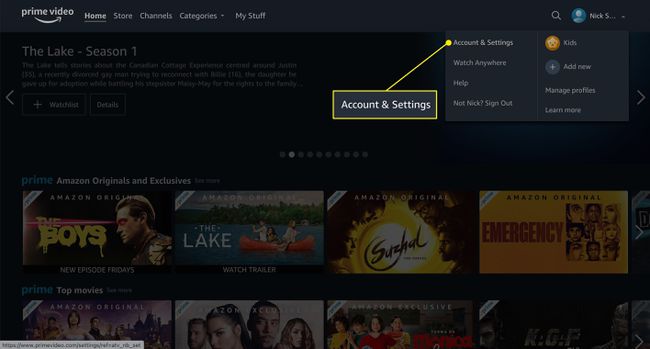 Accessing Prime Video Account & Settings on desktop