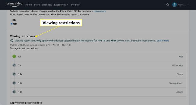 Viewing restrictions highlighted in Amazon Prime Video