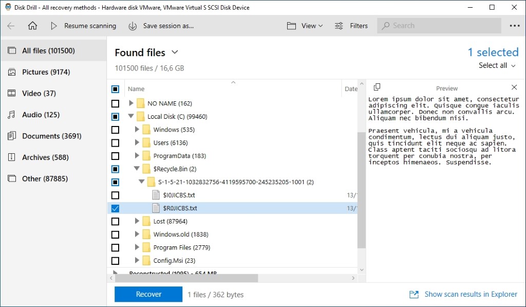 Click on Disk Drill\'s blue recover button to begin the file recovery process