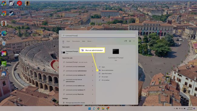 Run as administrator in Windows Search