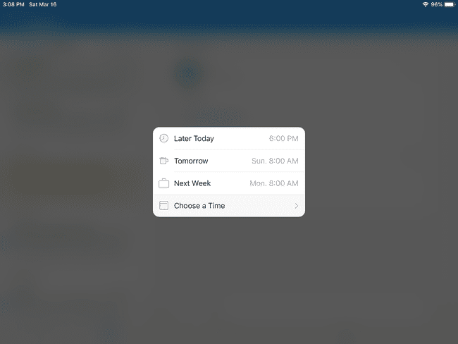 Options for scheduling an email in Outlook for iOS.