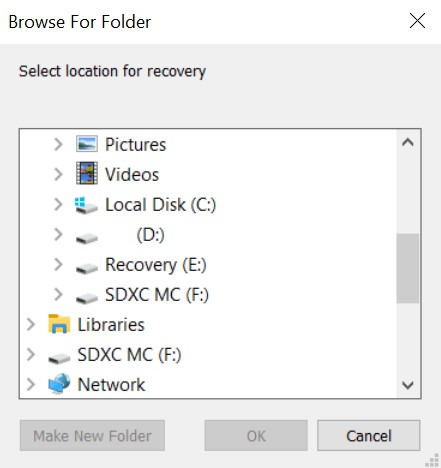 recuva recovery location