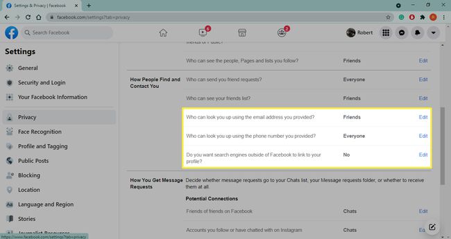 How People Find and Contact You section in Facebook privacy settings