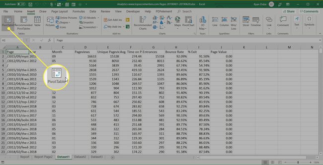 selecting Pivot Table in Excel