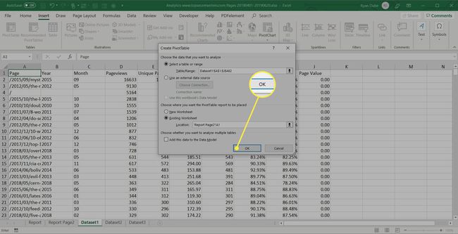 Create PivotTable dialogue