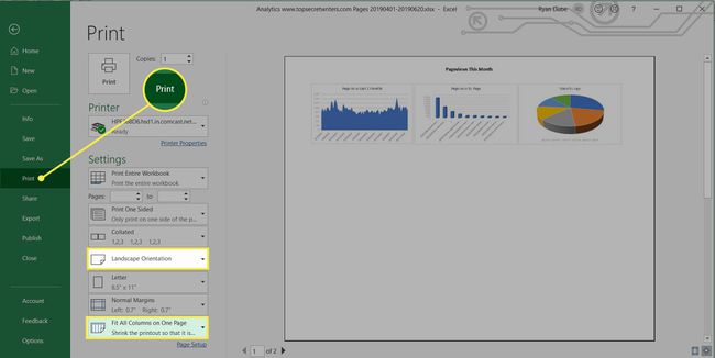 printing a report using Excel