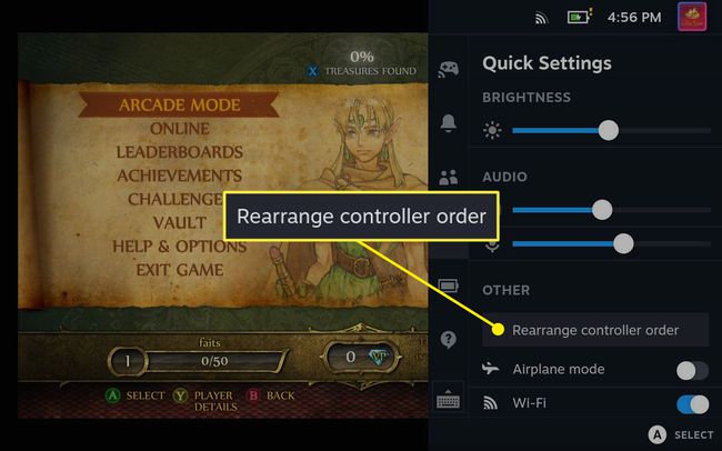Rearrange controller order highlighted in Steam Deck quick settings.