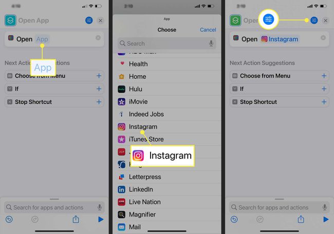 Selecting Instagram app via Shortcup app