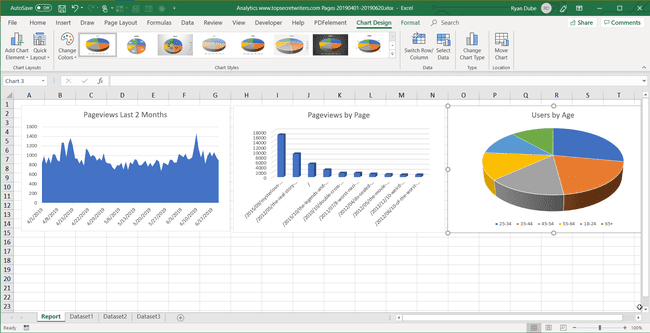 Screenshot of inserting charts into report