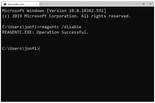 reagentc disable command in Command Prompt