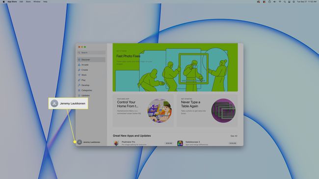The user name highlighted in the App Store on a Mac.