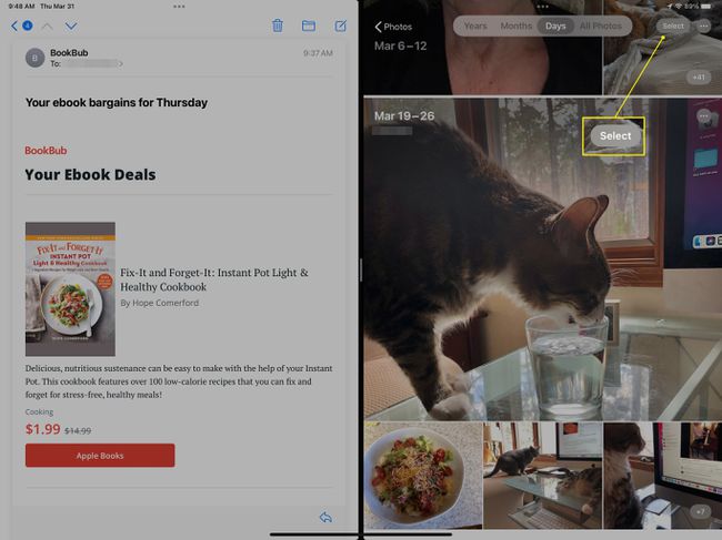 iPad Photos app with Select highlighted