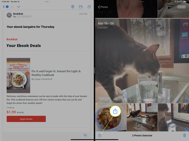 The iPad Share button highlighted on the Photos app