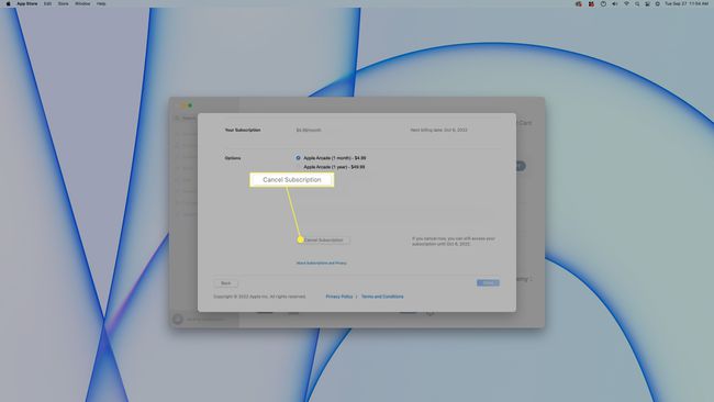 Cancel Subscription highlighted in the App Store on a Mac.