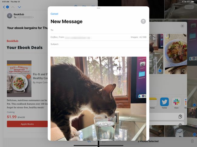 New mail screen open over split view of iPad