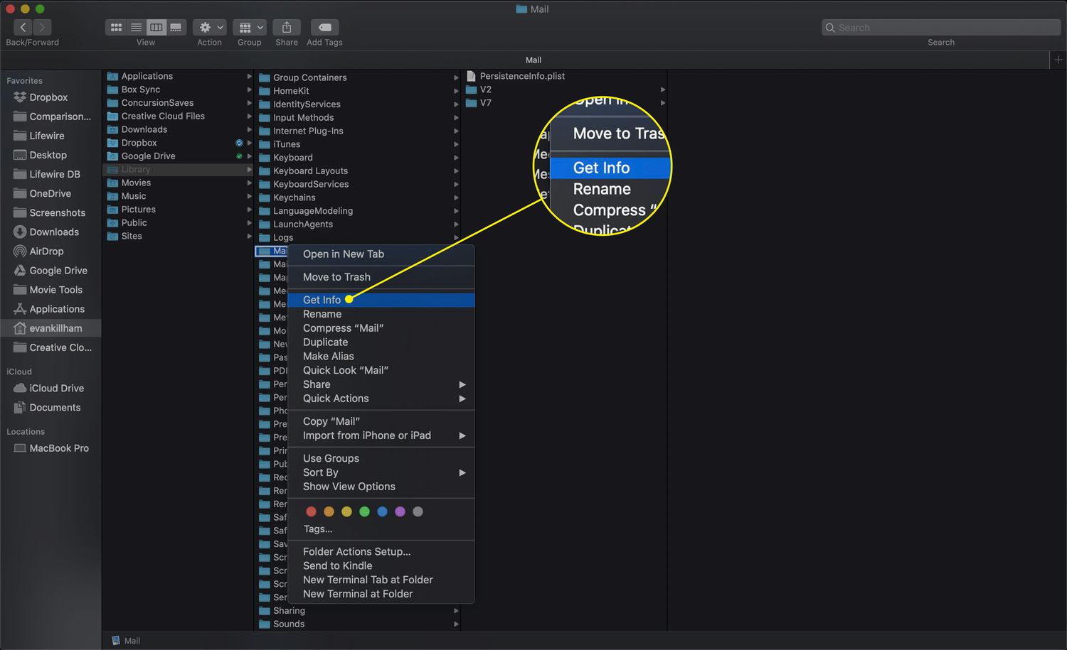The Get Info command in macOS