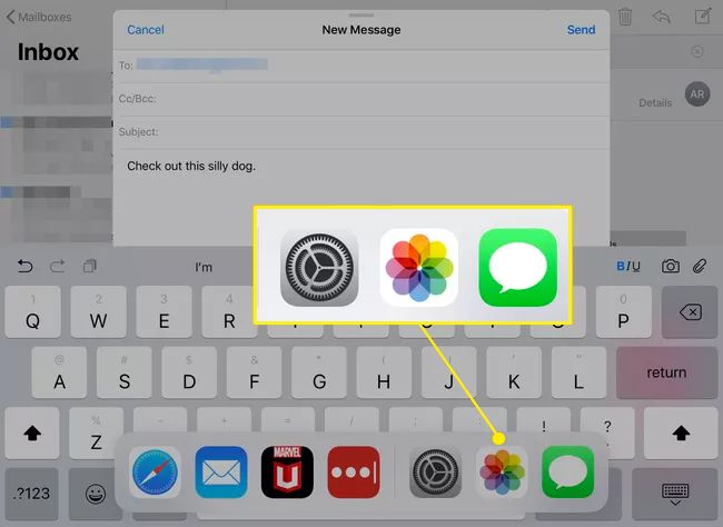 The Mail app on an iPad with the dock highlighted.