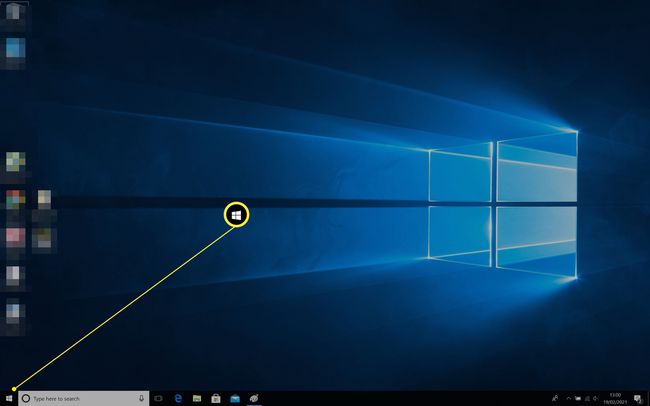 Windows 10 desktop with Start Menu highlighted