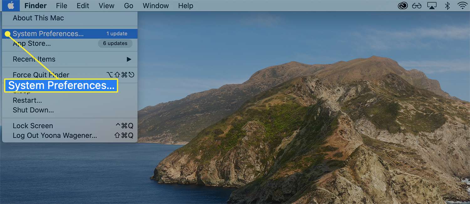 System Preferences option from Apple drop-down menu on Mac