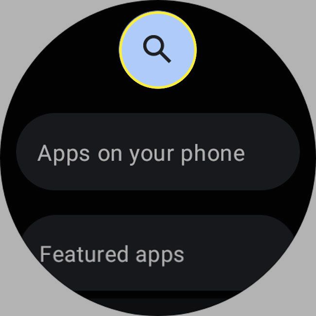 The magnifying glass highlighted on a Galaxy watch