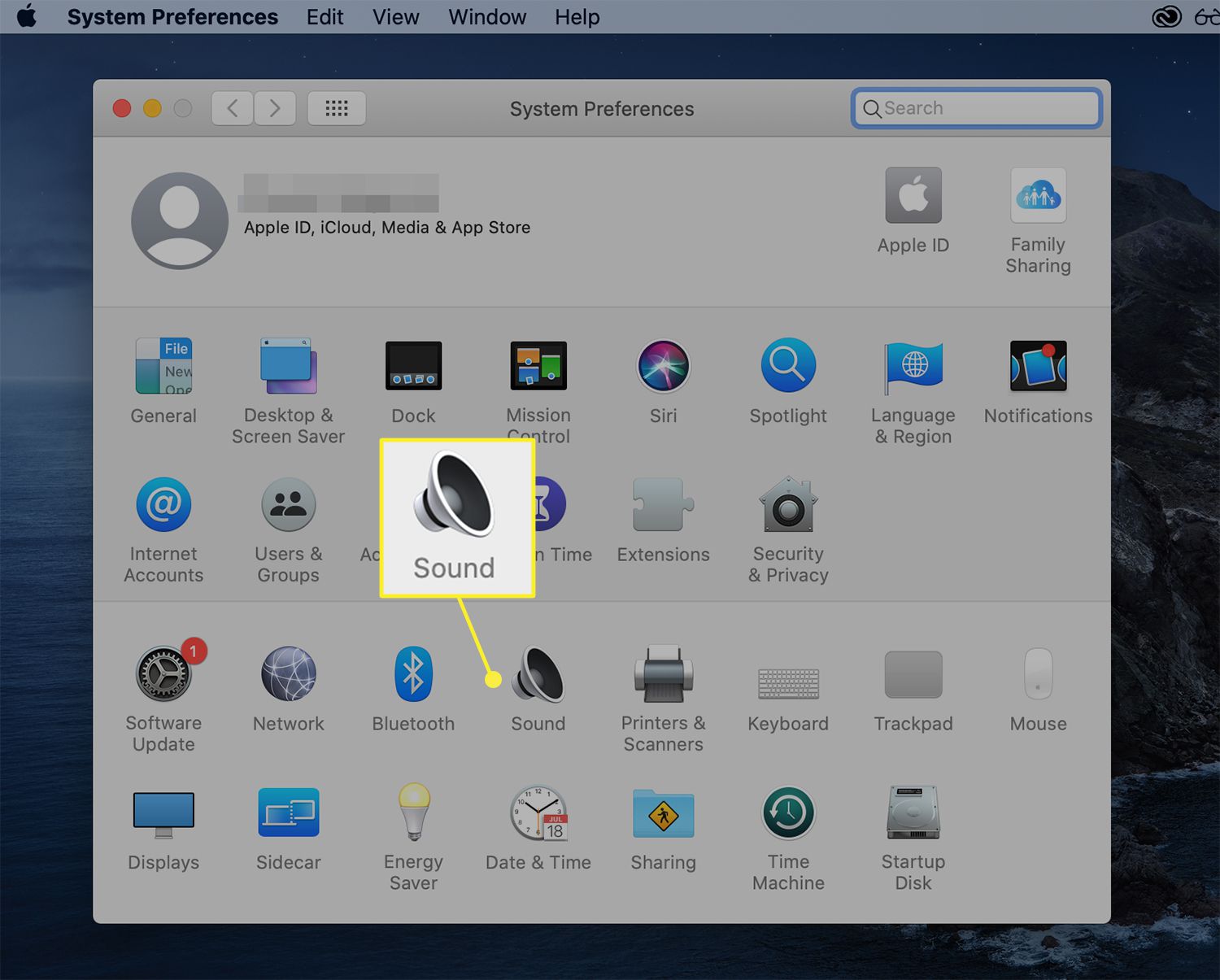 Sound icon highlighted from macOS System Preferences