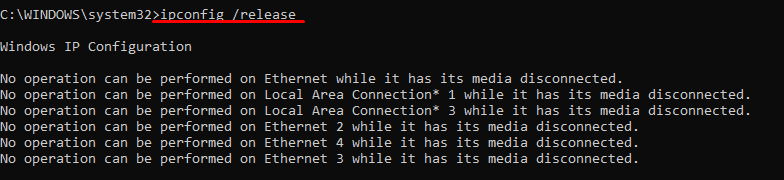ipconfig release