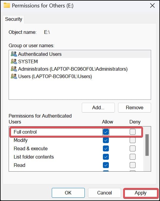 Apply full control for SD card attributes