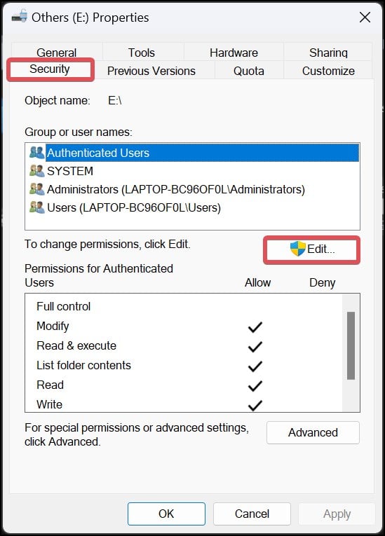 Edit attributes for SD card