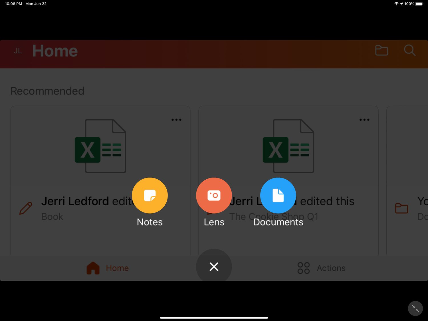 The options in Microsoft Office for iOS.