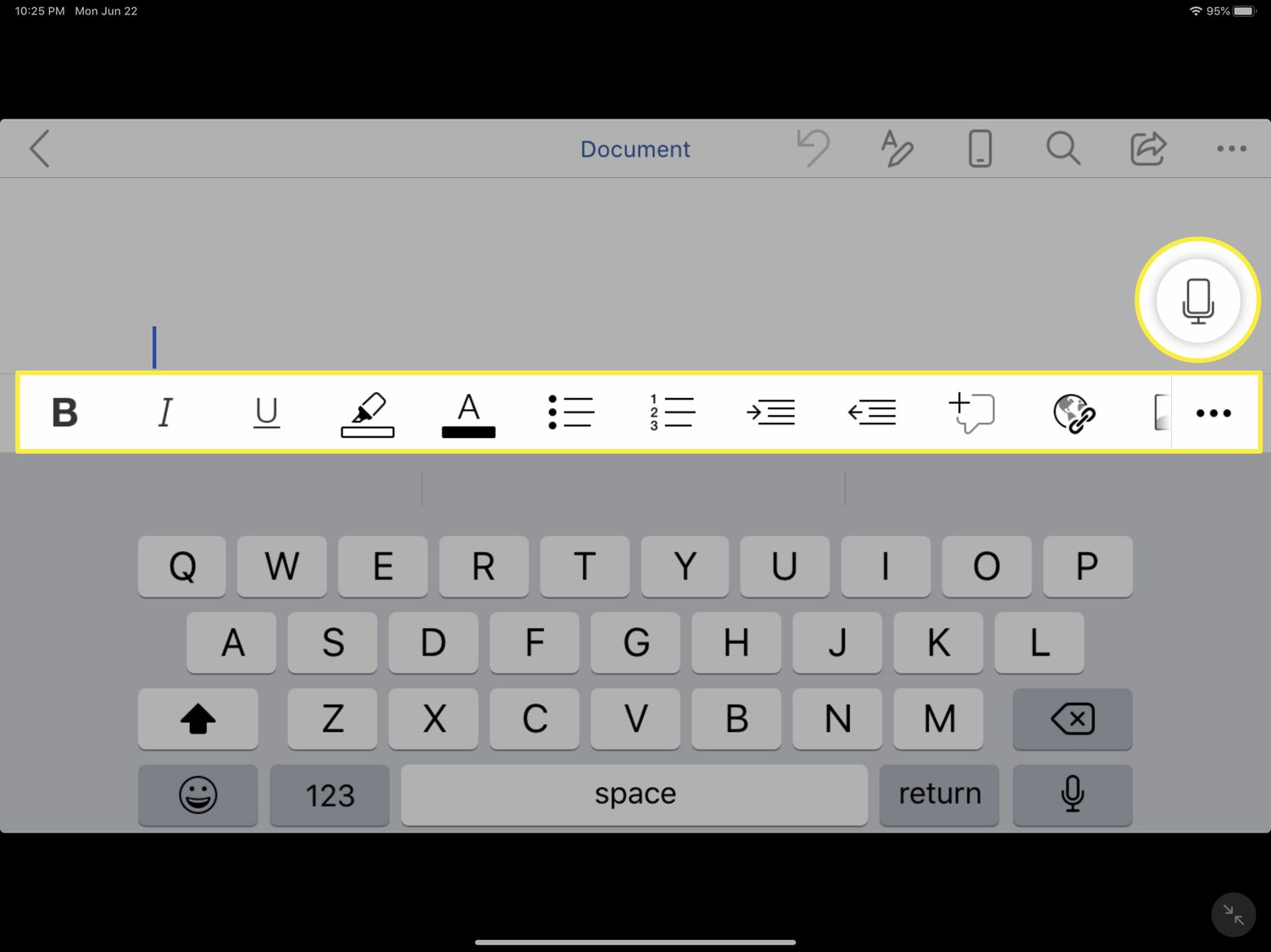Document formatting controls in Office for iOS.