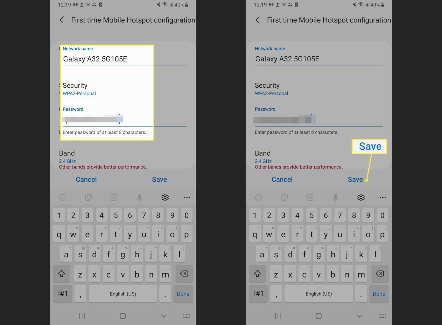 Choosing a hotspot network name and password