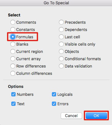 Excel Go To Special Formula