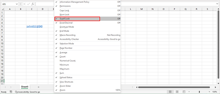 Excel Scroll Lock Status Bar