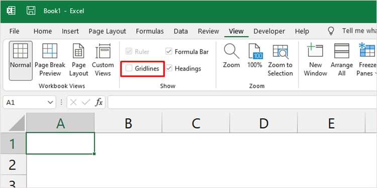 Remove Gridlines Excel desktop